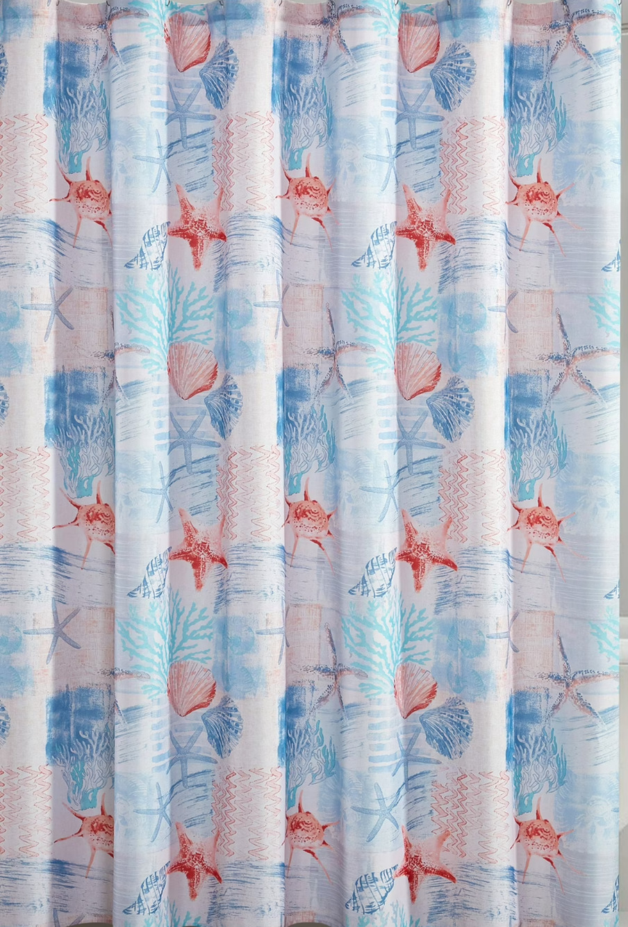 Mainstays Coastal Fabric Shower Curtain 70 x 72 Seashell Starfish Polyester New